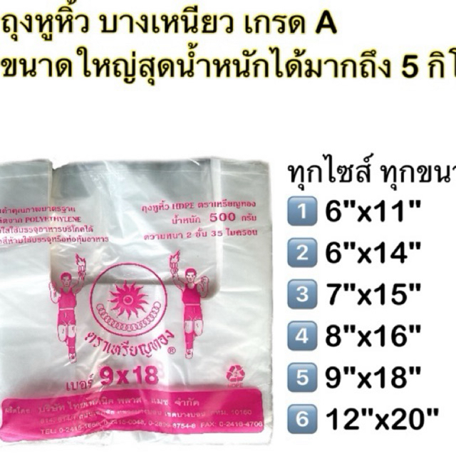 ถุงหูหิ้ว บางเหนียว แบบหนา2ชั้น 25-35ไมครอน ผลิตจากเม็ดพลาสติกเกรดเอ ไม่มีกลิ่นเหม็น ตราเหรียญทอง บรรจุแพคละ 500 กรัม
