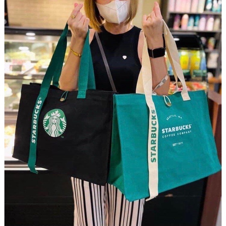 Starbucks TOTE Bag กระเป๋าสตาร์บัค สตาร์บัคส์ กระเป๋า กระเป๋าถือ ผ้าหนาความจุขนาดใหญ่