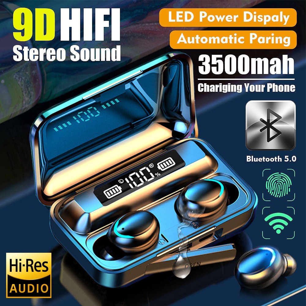 HiFi TWS 5.0 ชุดหูฟังสเตอริโอไร้สาย จริง หูฟังบลูทูธ เบสหนัก พร้อมกล่องชาร์จ หูฟัง Bluetooth 5.0 หูฟ