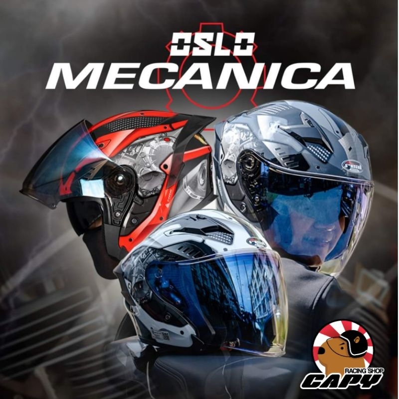 หมวกกันน็อค เปิดหน้า Open face ยี่ห้อ Real Helmet  รุ่น OSLO Mecanica  น้ำหนักเบา มีแว่นกันแดดในตัว