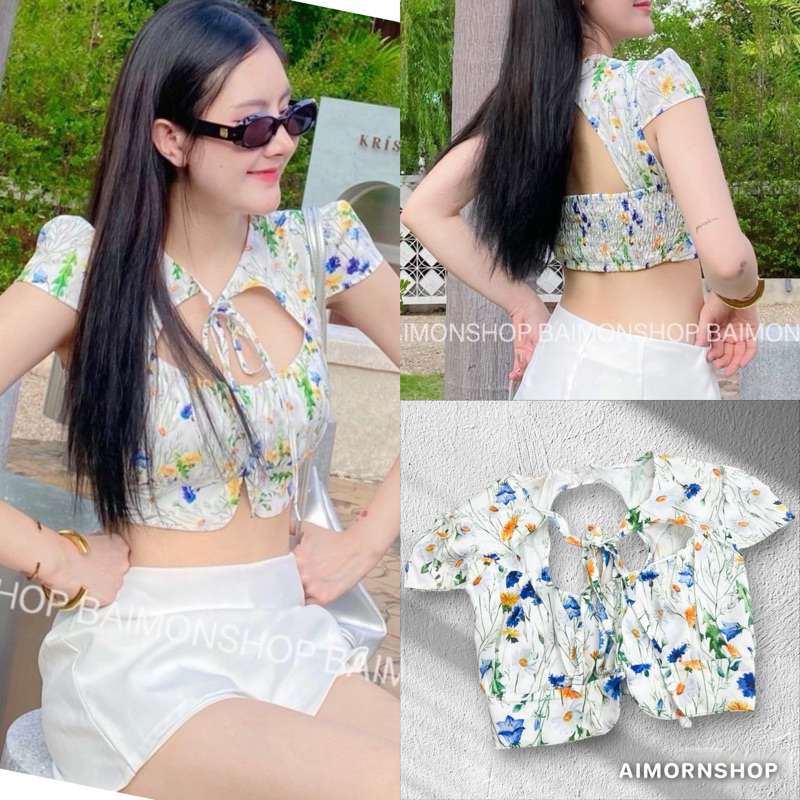 🔥aimorn_shop🔥เสื้อครอปแบบเลดี้ปราง 💙🥰 ใจบางมากแม่ ผูกหน้าเล่นระบาย อวดหุ่นขั้นสุดดด 🔥