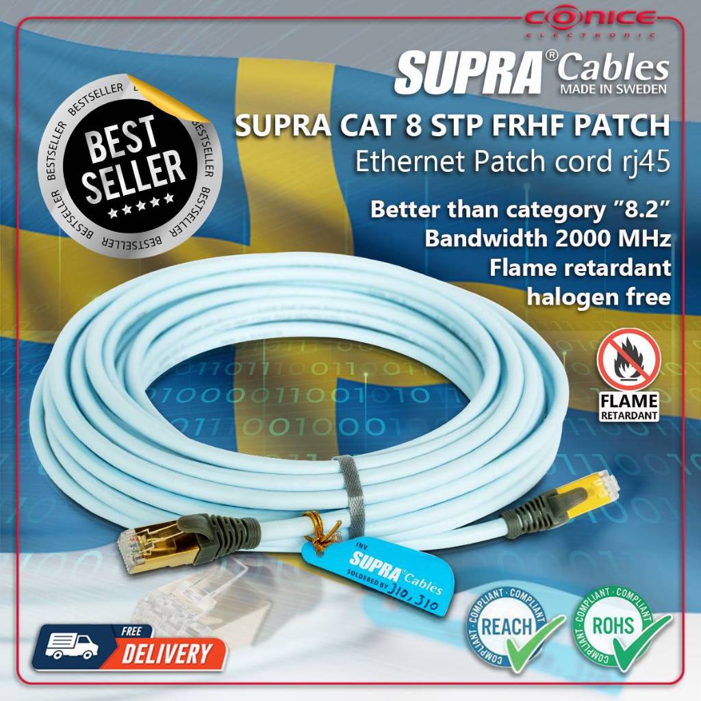 Supra Cat 8 STP Patch FRHF Blue Ethernet Cable w/ RJ45 สายแลน แบบยาว5-15เมตร