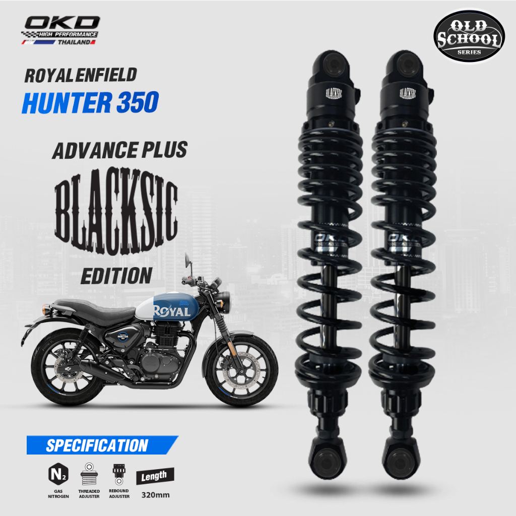 โช๊คหลังOKD (ตัวท็อป) รุ่น Black Edition ปรับได้2จุด ใส่ Royal Enfield/Triumph/KAWASAKI W800/SR400/S