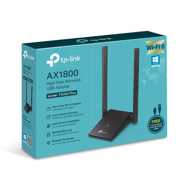 TP-LINK Wireless USB Adapter (Archer TX20U Plus-BK) AX1800 Dual Band Wi-Fi 6 5 GHz: Up to 1201 Mbps 