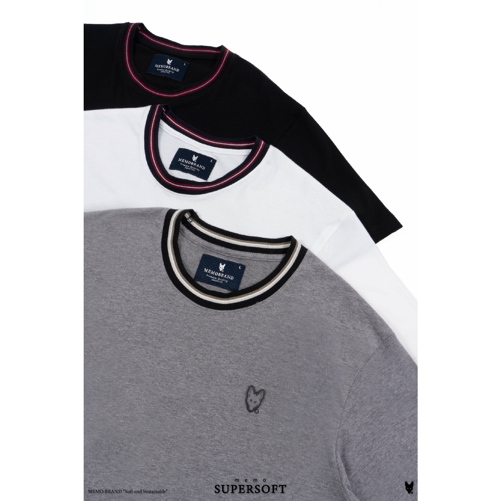 SHOP AEIOU เสื้อยืด Memo Supersoft Premium คอริ้ว ปักเล็ก รุ่น Collar New Iconic สินค้าลิขสิทธิ์แท้