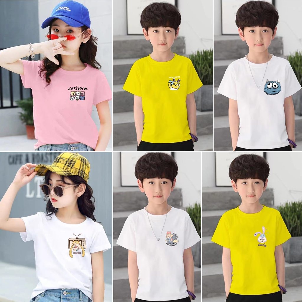 เสื้อยืดเด็ก ใส่สบาย สีเหลือ สีชมพู มีของพร้อมส่ง ลายน่ารักๆ สีสดใส