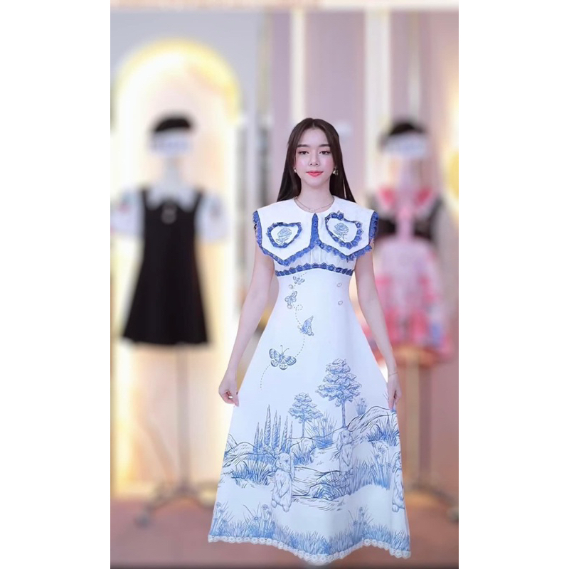 💎พร้อมส่ง💎BLT 🐰 เดรสยาวสีขาวน้องกระต่าย