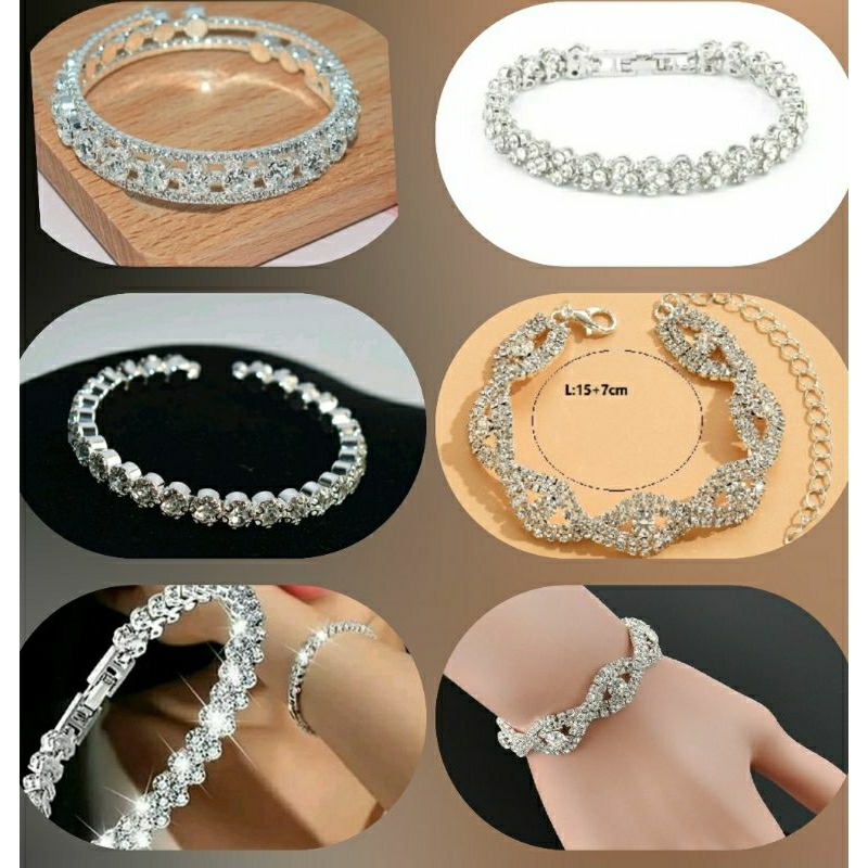 พร้อมส่ง สร้อยข้อมือเงินประดับคริสตัล กำไลเพชร สร้อยข้อมือเพชรคริสตัล สำหรับออกงาน ไปงานแต่ง เพื่อนเจ้าสาว ใส่กับชุดเดรส