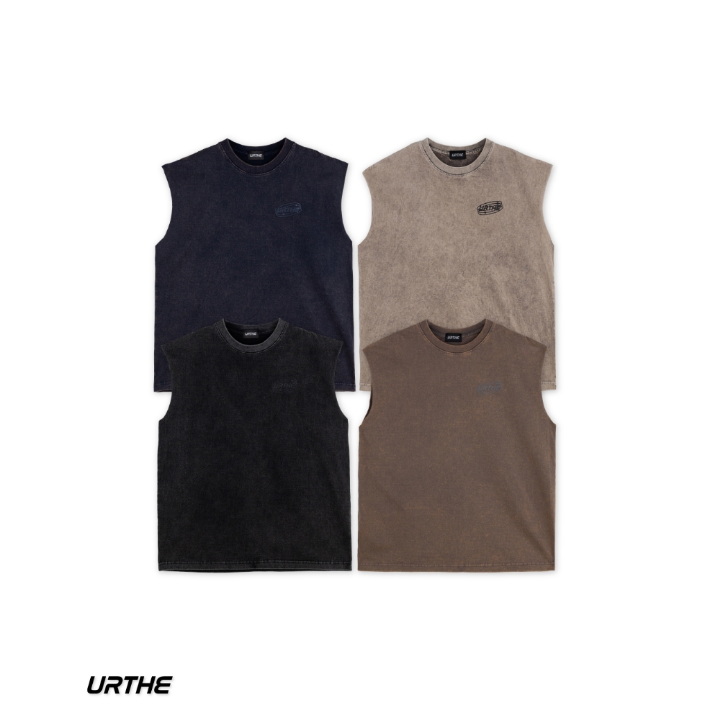 URTHE - เสื้อยืด แขนกุด ผ้าฟอก รุ่น SLVL ACID BEAM