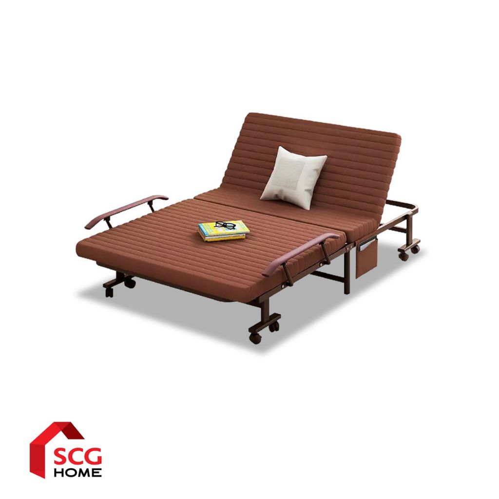 RESTAR เตียงนอนพับได้ รุ่น Richmond 120 ซม. สีน้ำตาล ฟรี! หมอนและผ้าคลุมพับเก็บ