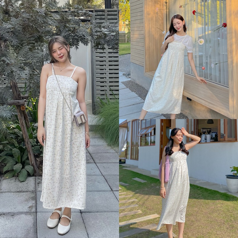 Blossom Dress เดรสยาวสายเดี่ยว ลายดอกไม้ 2 สี รูปที่ 4