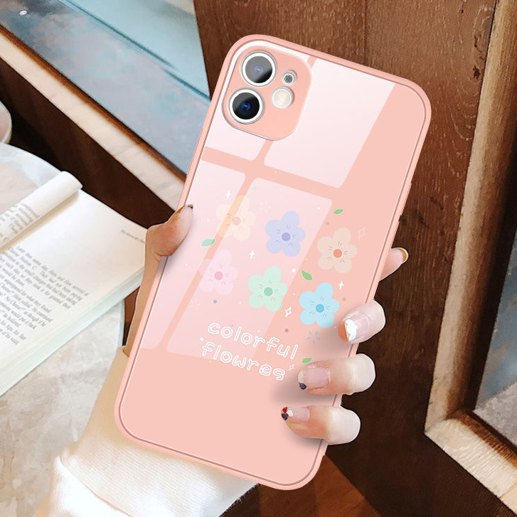 สำหรับ iPhone 13 12 14 11 15 Pro Max XR X Plus XS 6 7 การ์ตูนลายดอกไม้เล็ก ๆ กรณีโทรศัพท์กระจกโลหะเคสไอโฟนคู่ลายการ์ตูน