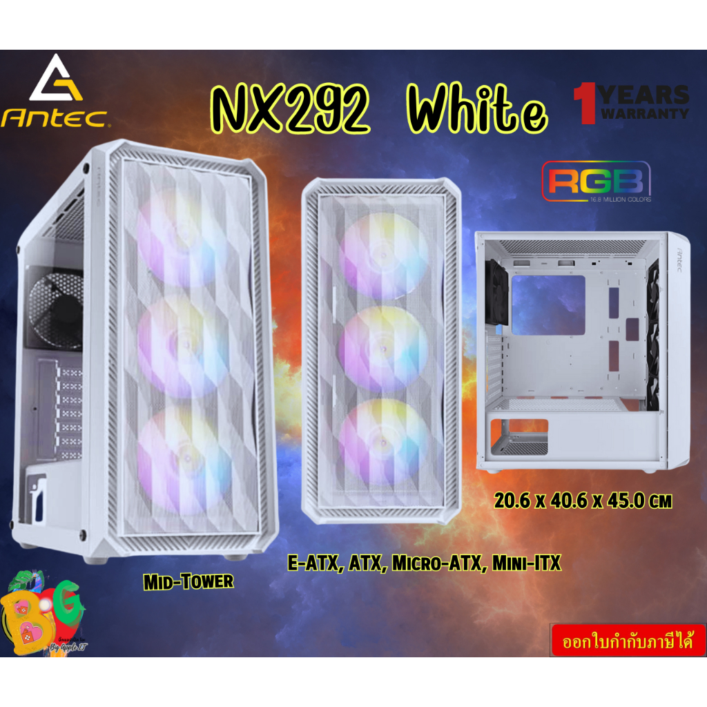 ANTEC CASE (NX292 WHITE RGB) E-ATX, ATX, Micro-ATX, Mini-ITX Mid-Tower-1Y