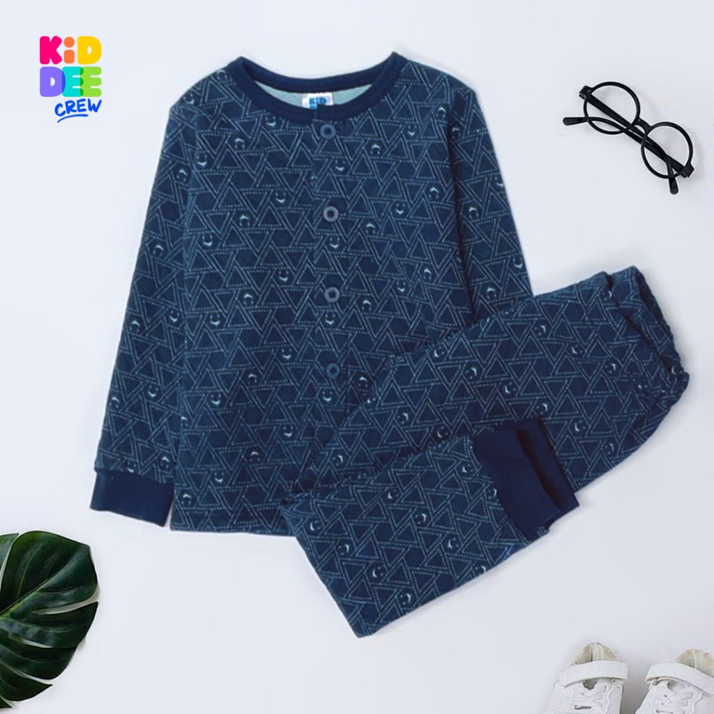 KiddeeCrew ชุดนอนเด็ก กรมลายเส้น ผ้าแซนวิช เหมาะสำหรับอายุ 1-14 ปี