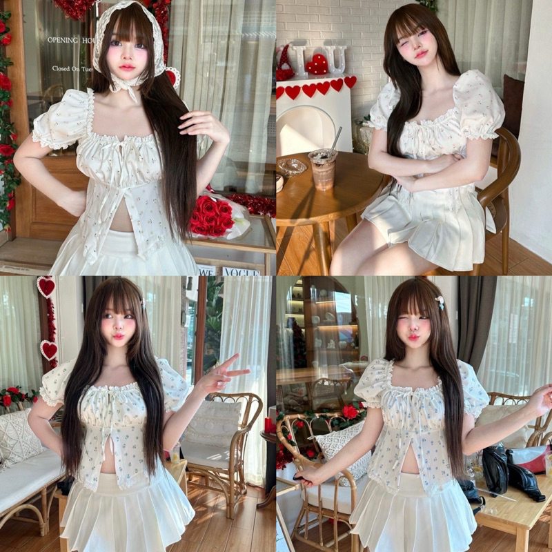 เสื้อแขนตุ๊กตาแต่งระบาย Nusa style 🪸