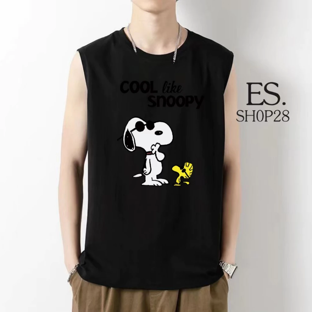 ES.SHOP28 เสื้อแขนกุด ผู้หญิงผู้ชาย หลวม ๆ ฤดูร้อนผู้หญิง ลายการ์ตูน OP93