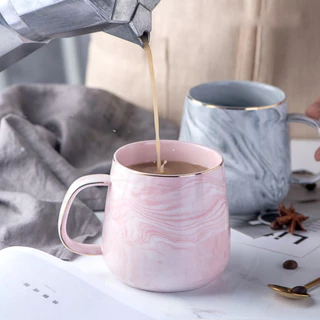 HOMEBERG แก้วน้ำ แก้วกาแฟ แก้วเซรามิค ใช้สำหรับใส่เครื่องดื่มร้อนเย็นลายหินอ่อนสีพาสเทลชมพูฟ้าสวยงาม