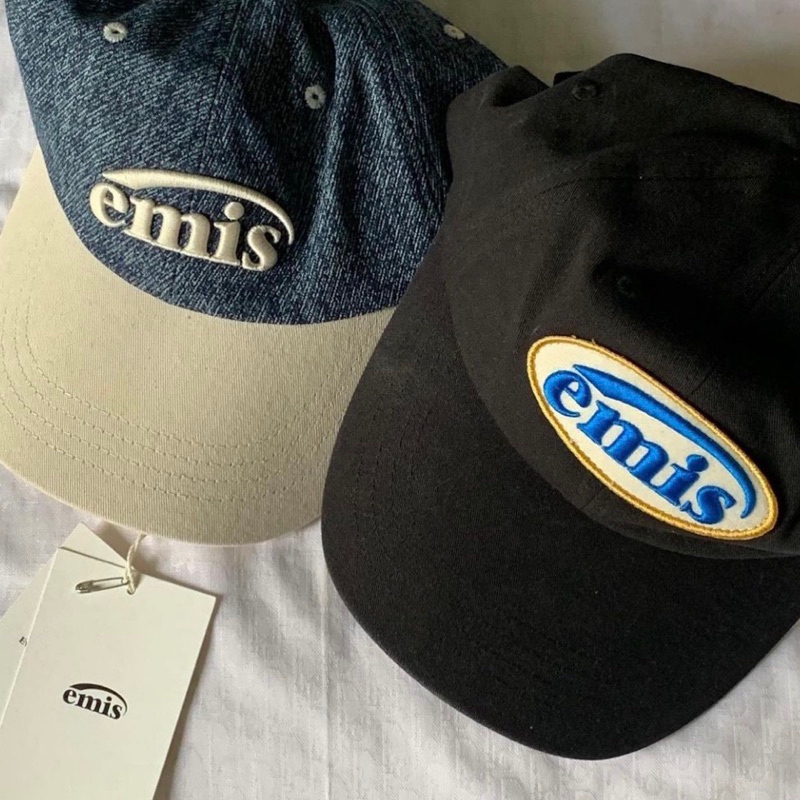 พร้อมส่ง หมวก emis new logo denim, black