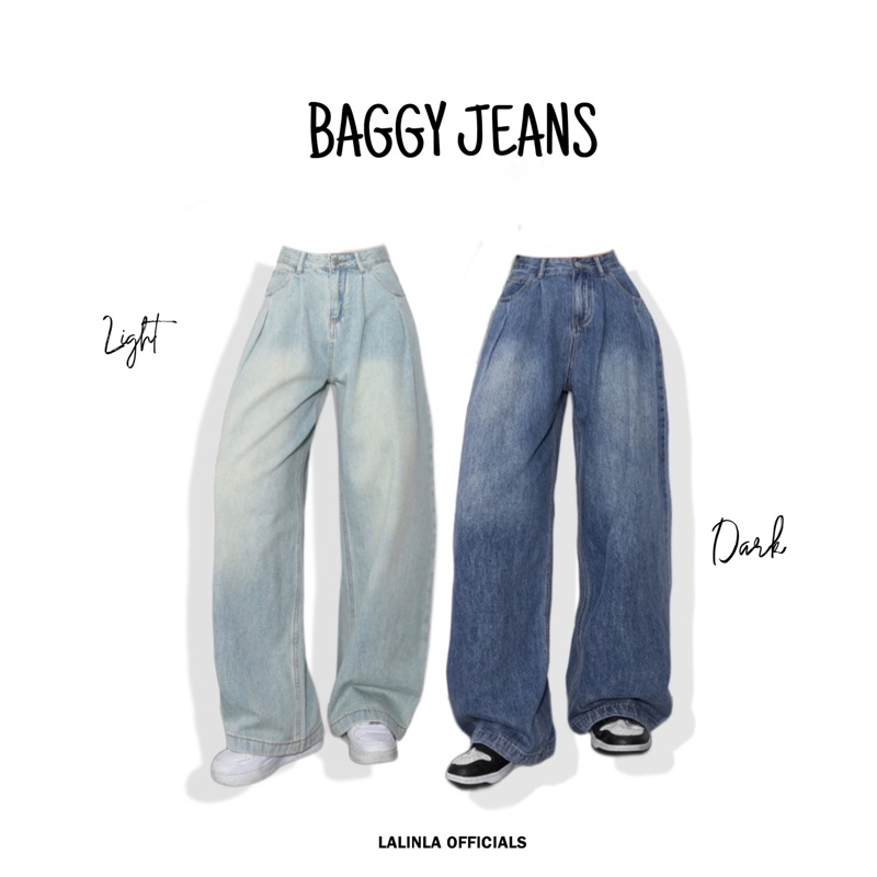 LALINLA JEANS กางเกงยีนส์สีเข้ม/ สีสนิม / สีอ่อน กระบอกใหญ่ เอวจีบ