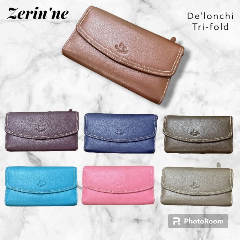 De'Lonchi Tri-Fold กระเป๋าสตางค์ หนังแท้ รุ่น 3พับ ใส่มือถือ บัตร ธนบัตร สมุดบัญชี ใบเดียวประโยชน์คุ้ม