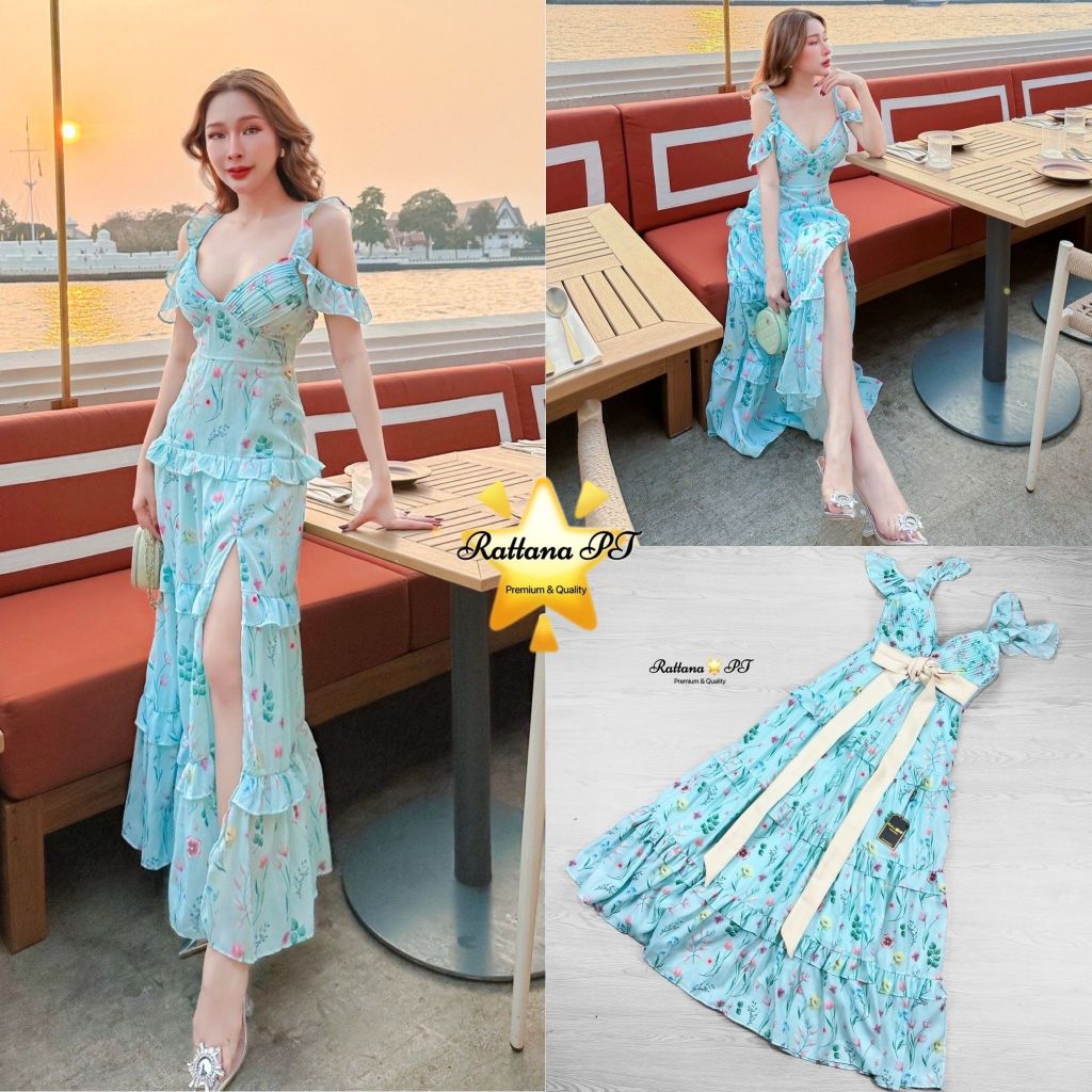 Rattana เดรสลายดอกไม้ ทรงสวยมาก ใส่ดินเนอร์ ออกงาน ออร่อพุง