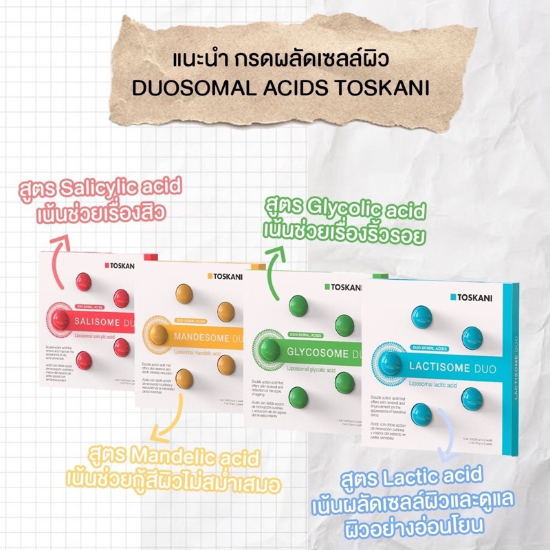 Duosomal acid Toskani กรดผลัดเซลล์ผิวด้วยตัวเอง ใช้ง่าย ปลอดภัย