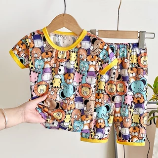 Babyonline(Y344)C5 (ส่งด่วน1วัน)ชุดเซ็ตเสื้อแขนสั้นกางเกงขายาวสำหรับเด็กลายการ์ตูนน่ารัก ผ้านิ่ม เด้ง ใส่สบาย