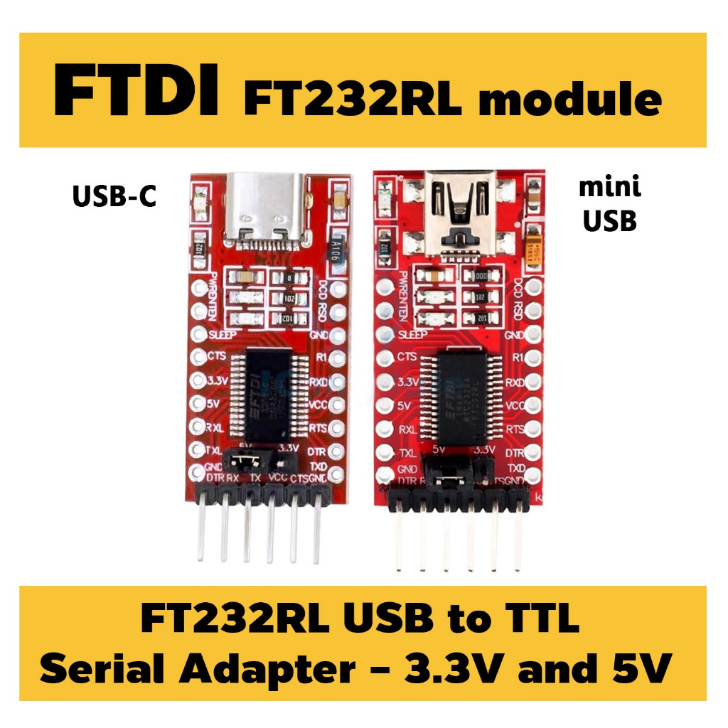 บอร์ดอ่าน UART: FTDI FT232RL USB to TTL Serial Adapter - 3.3V and 5V Operation miniUSB (TTL-FT232RL)