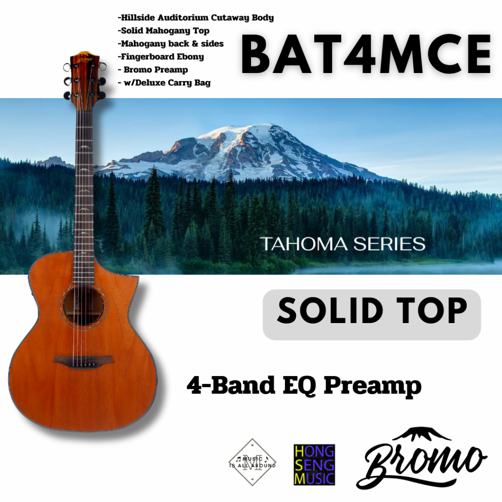 กีต้าร์โปร่งไฟฟ้า Bromo Guitars - TAHOMA SERIES (Solid Top) Model # BAT4MCE (4-Band EQ Preamp)