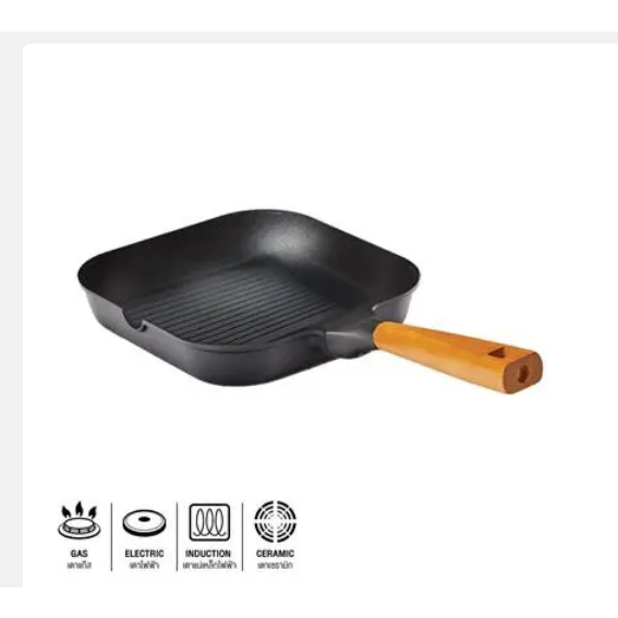 กระทะปิ้งย่างนอนสติ๊กทรงสี่เหลี่ยม KASSA HOME รุ่น A124CAK-0824 ขนาด 24 ซม. สีดำ