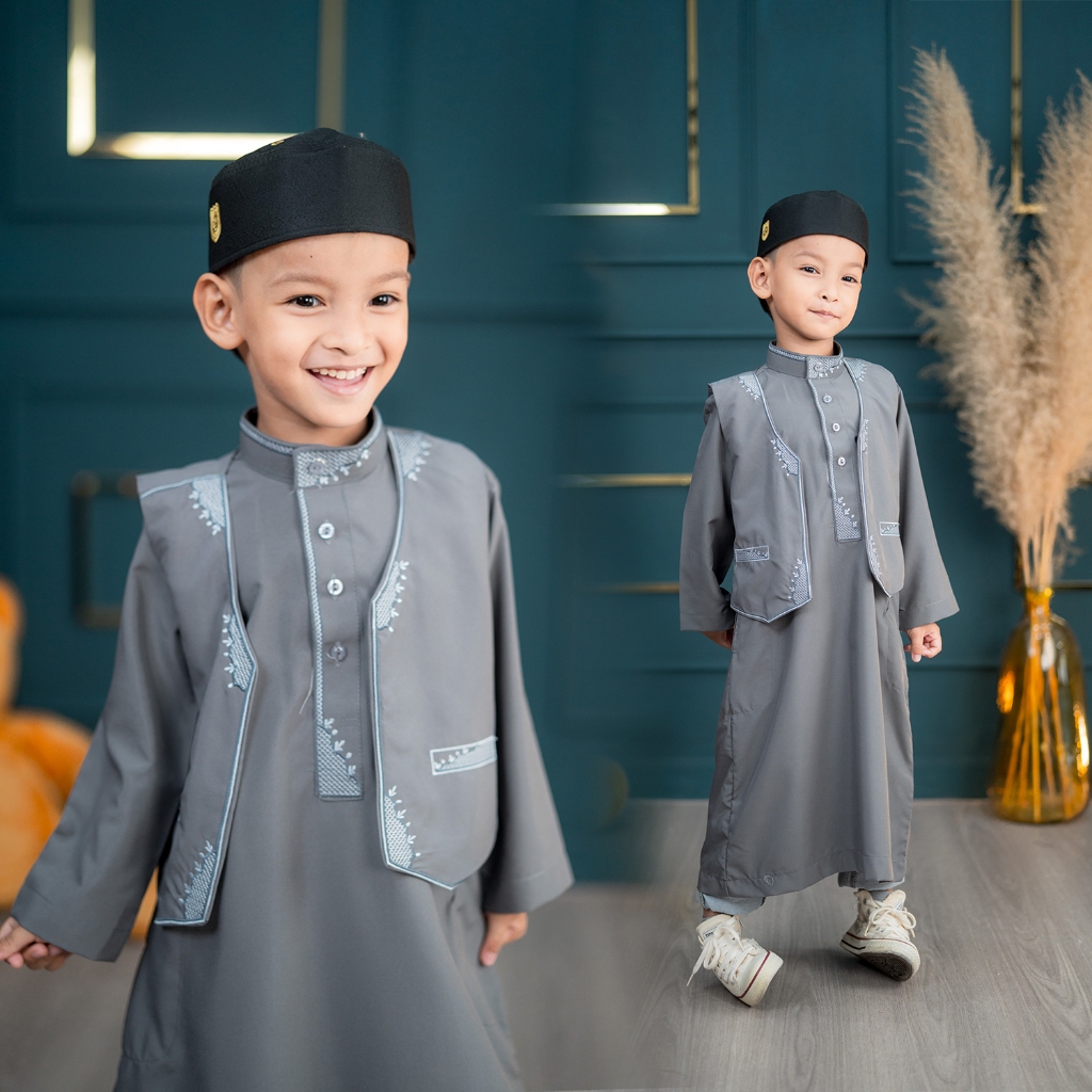 โต๊ปเด็กแขนยาวพร้อมเสื้อกั๊ก สินค้านำเข้าจากต่างประเทศ เหมาะสำหรับใส่ละหมาดออกงานอิสลาม BA32 ep2.