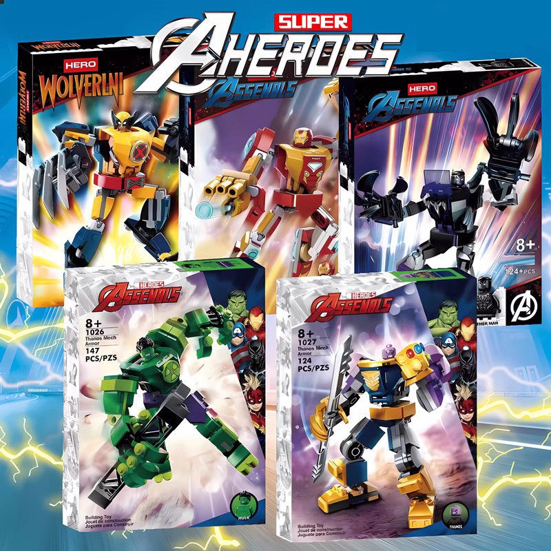 KSZ marvel avengers super heroes รุ่นใหม่ ตัวต่อ ไอรอนแมน ยักษ์เขียว ธานอส wolverine แบล็คแพนเธอร์ หุ่นยนต์ ซุปเปอร์ฮีโร