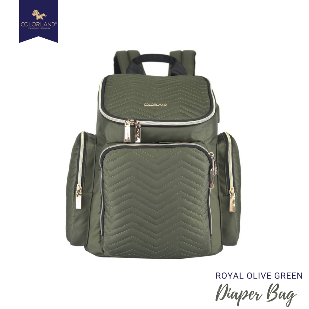 BP146 Colorland กระเป๋าคุณแม่ กระเป๋าผ้าอ้อม กระเป๋าใส่ขวดนม Luxury Style Full Function Diaper Bag Royal Green