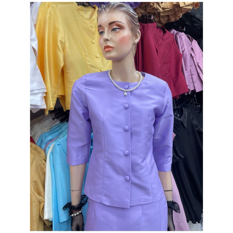 เสื้อไทยเรือนต้น สีม่วง ผ้าไหมอิตาลีเกรดเอ Thaidress