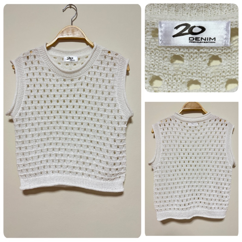 ส่งต่อ เสื้อแขนกุด ผ้านิต 20denim (shop 450฿)*มีตำหนิ1จุด เลื่อนดูรูปสุดท้ายค่ะ