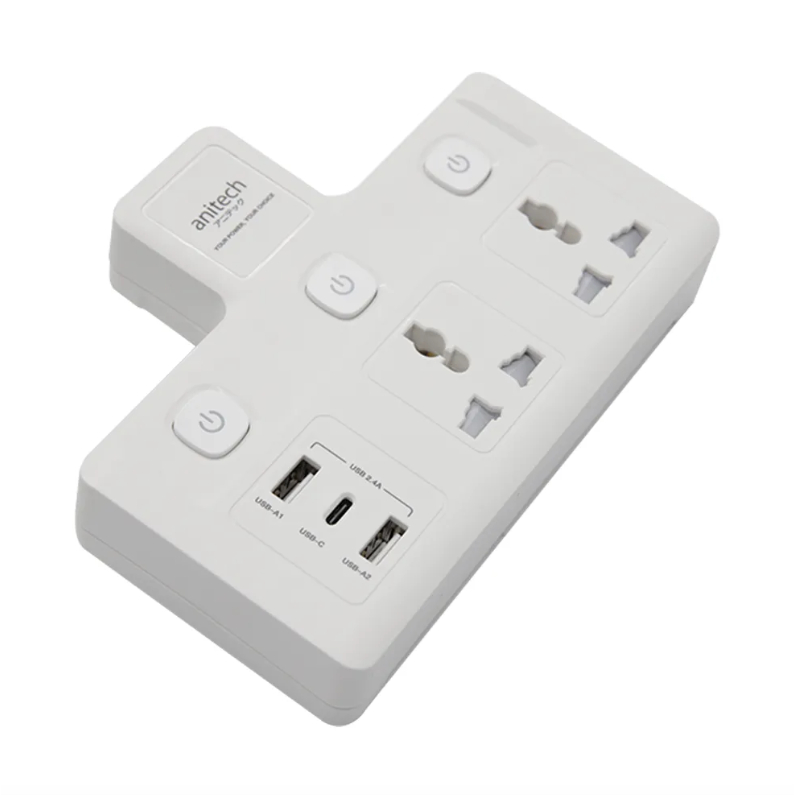 ปลั๊กไฟ ANITECH H125UC - ADEPTER 2 WAY 3 SWITCH 2 USB 1 TYPE-C WHITE