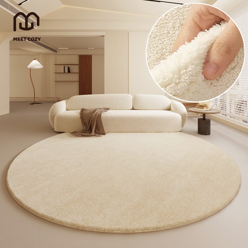 MEET COZY พรมปูพื้นวงกลม ขนนิ่ม พรมปูพื้นห้อง ผ้าแคชเมียร์เทียม carpet # 1 DKB-Cream