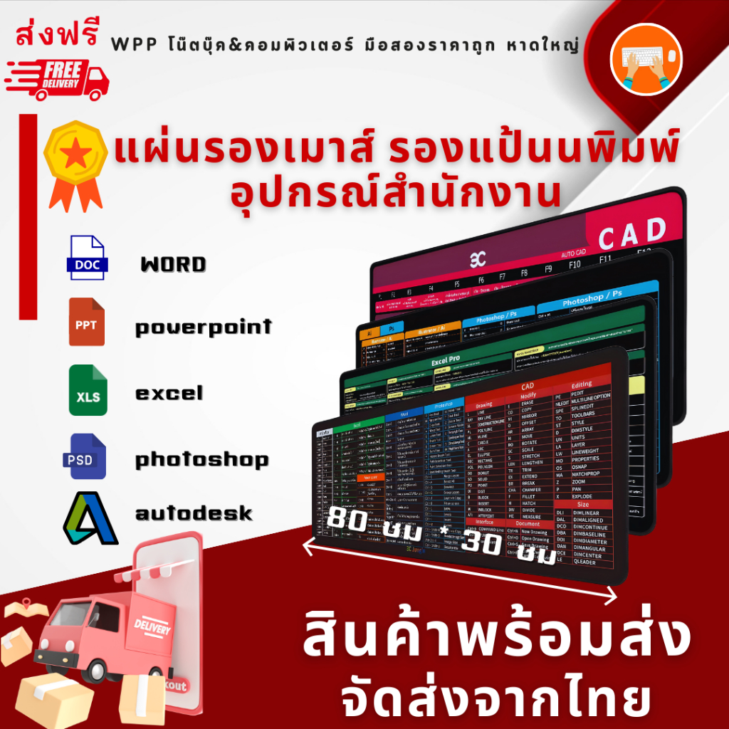 แผ่นรองเมาส์ คีย์ลัด WORD Excel Powerpoint
