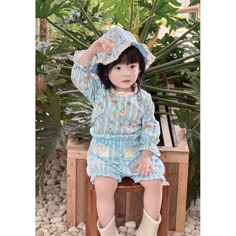 Chick cute ชุดเซ็ตเสื้อแขนยาว กางเกงขาจั๊ม สีฟ้าเด็กผู้หญิง