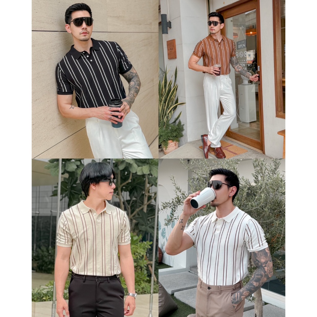 ROBMAN เสื้อโปโลผู้ชาย Style เกาหลี สายฝอ RM1007 เสื้อผู้ชายเท่ๆ High Quality Shirt