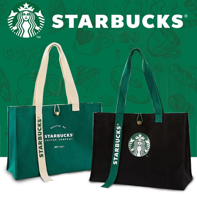 กระเป๋า Starbucks Tote Bags กระเป๋าสตาร์บัค canvas กระเป๋าผ้าแคนวาส ความจุขนาดใหญ่