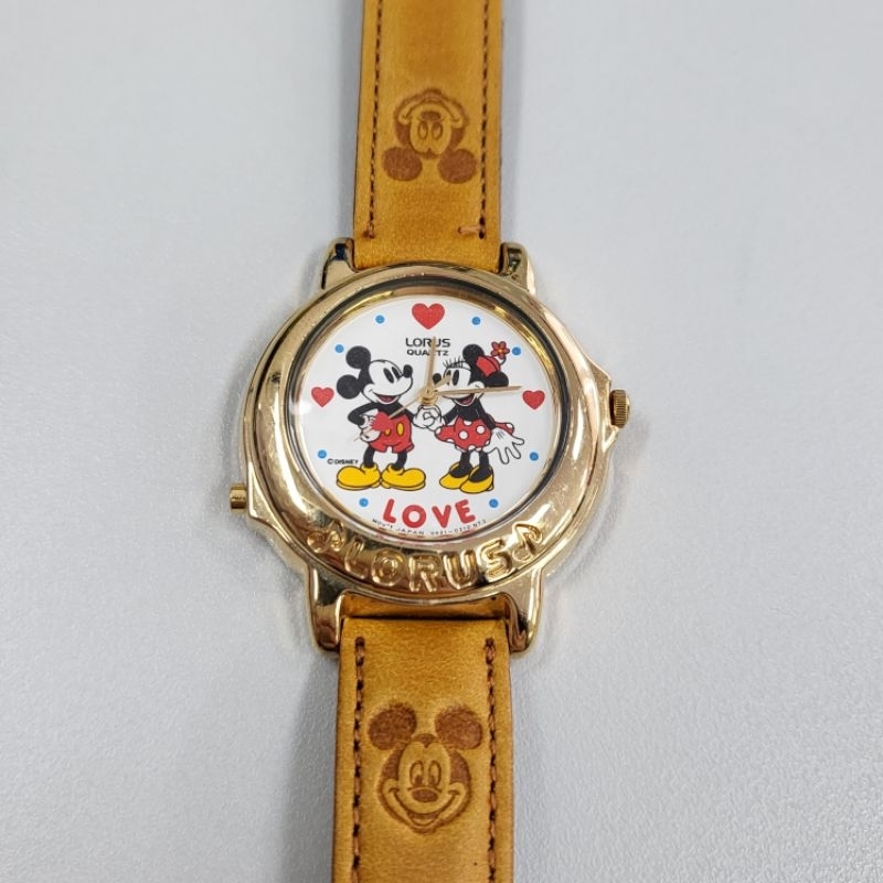 Lorus Mickey &amp; Minnie Mouse Watch Disney Musical With Brown Leather Band นาฬิกามิกกี้ มินนี่ หน้าปัด 34mm รวมเม็ดมะยม
