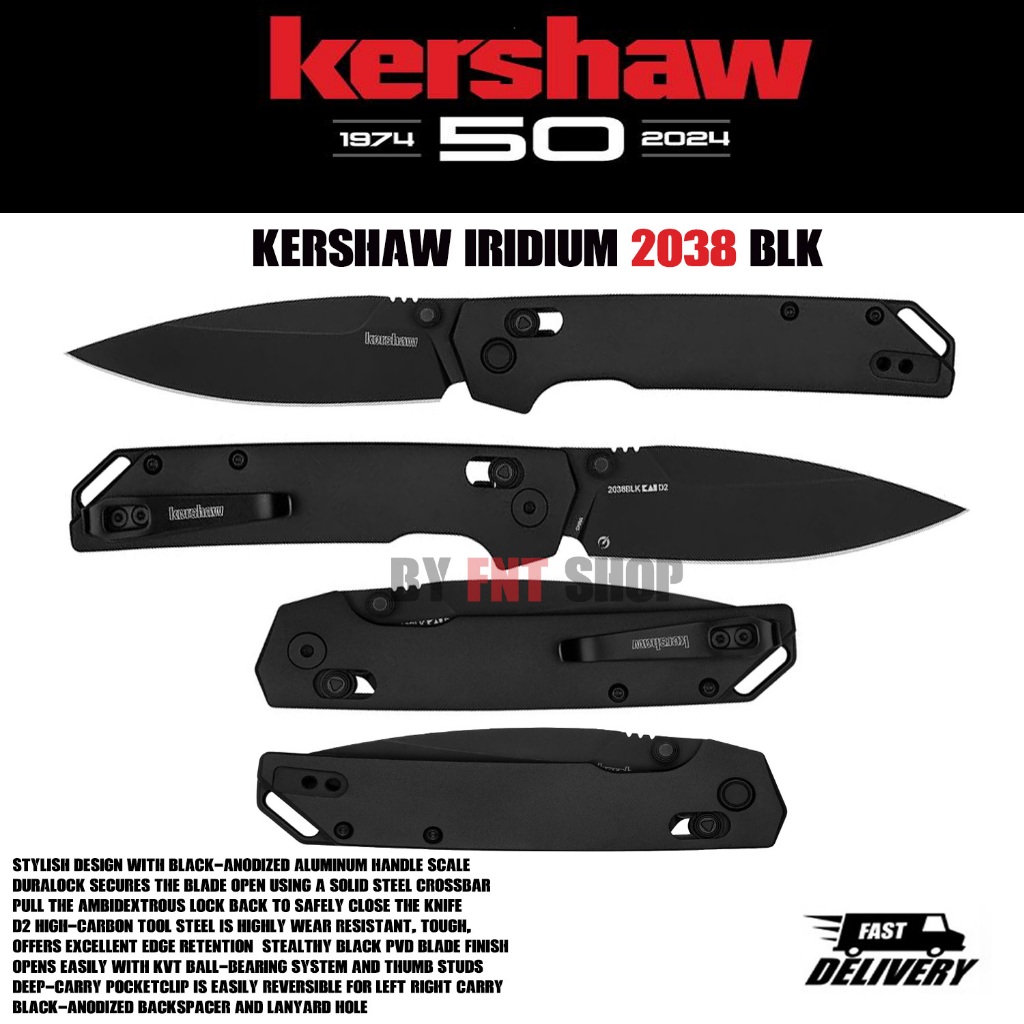 มีดพับ มีดพก มีดเดินป่า มีดพับ Kershaw Iridium DuraLock Folding Knife D2 Black PVD Blade, Black Aluminum Handles
