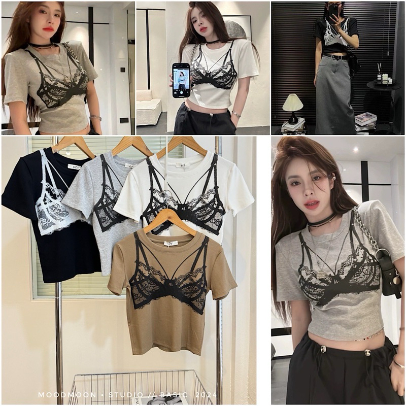 BRA CROP 🍞 เสื้อยืดทรงครอป สกรีนลายบรา ผ้าดีงานสกรีนสวยผ้ายืดหยุ่นได้เยอะมาก