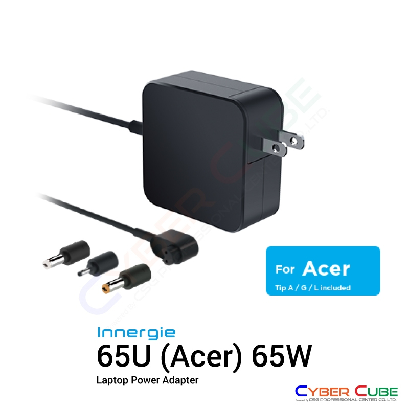 Innergie 65U Laptop Power Adapter For Acer 65W (Black) / อะแดปเตอร์โน้ตบุ๊ค พร้อมหัวต่อ 3 หัวต่อ ใช้งานกับโน้ตบุ๊ค Acer