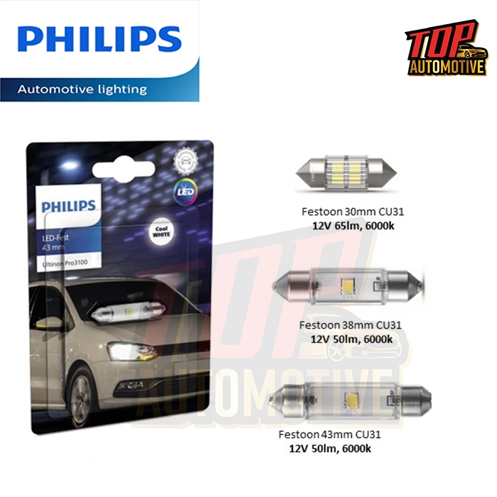 Philips Festoon LED Ultinon ค่าแสง 6000K Pro3100 ขนาด 30mm , 38mm , 43mm