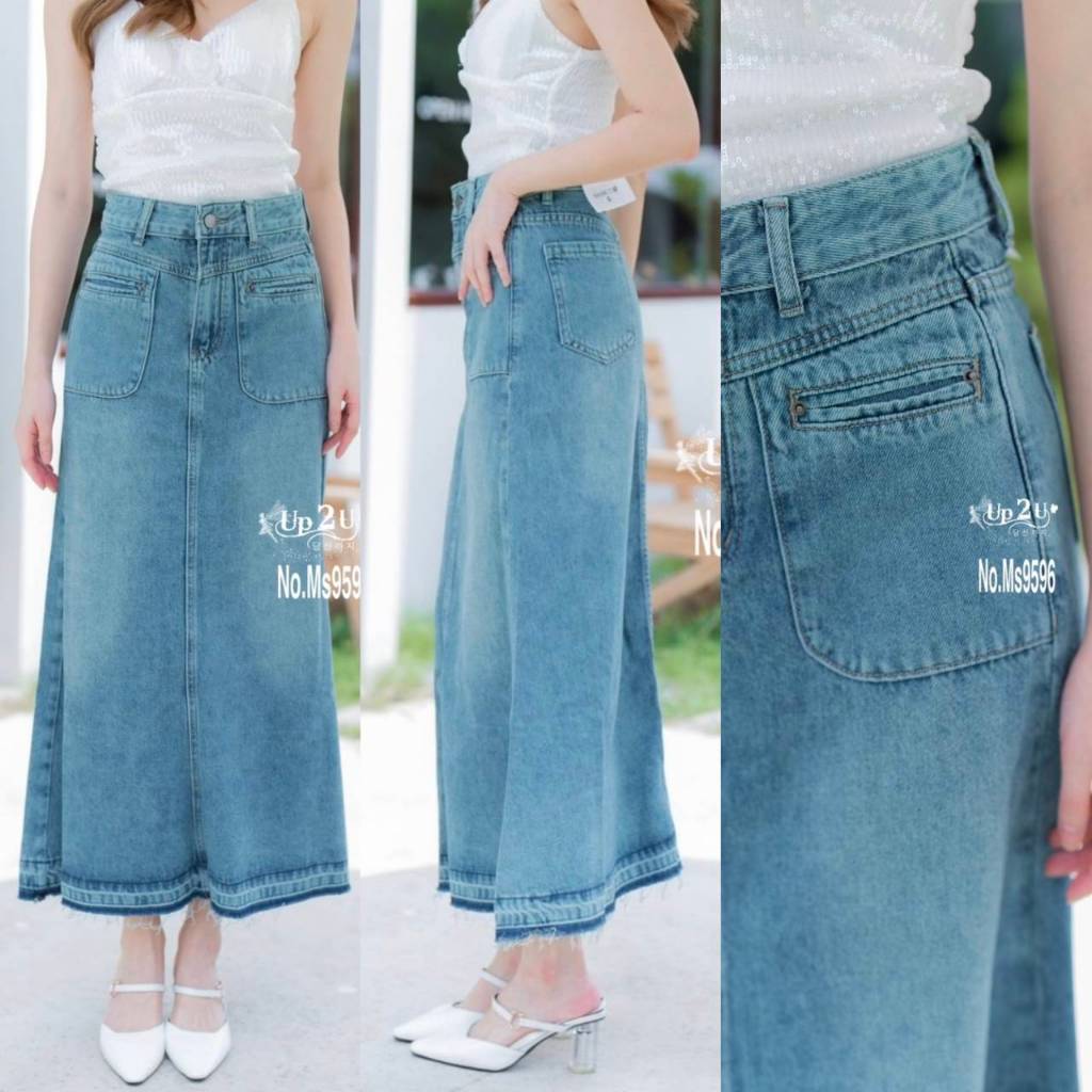 N9596# กระโปรงยีนส์ยาว