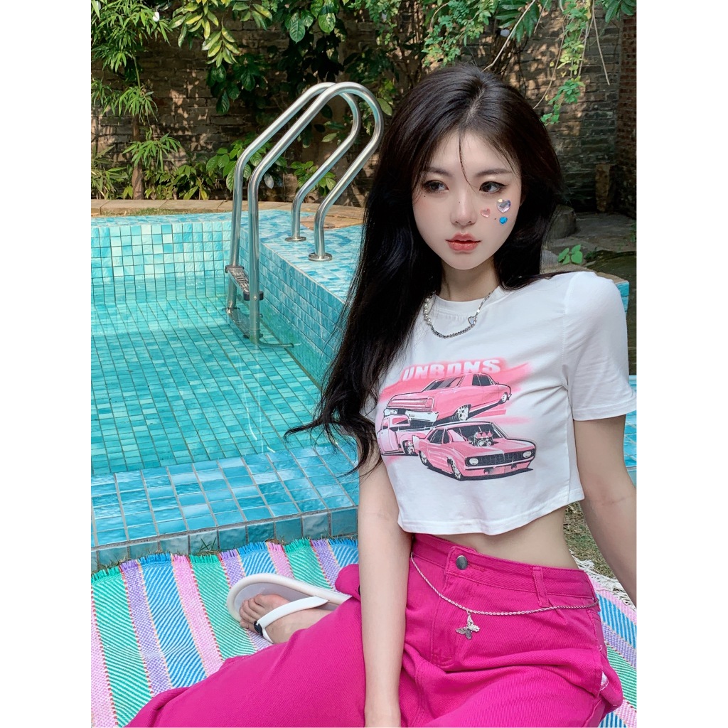 MC168 เสื้อครอป y2k ดี -ดูและสบาย ๆ t -shirt girl ส่งตรงเวลา