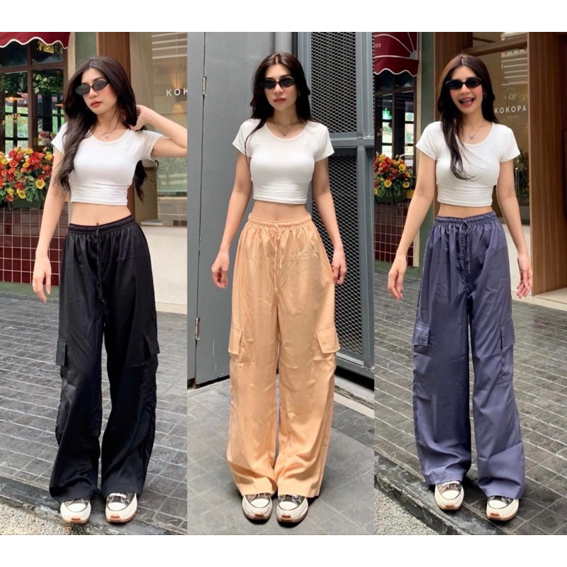 เซตคาโก้2ชิ้น เสื้อครอป+กางเกงคาโก้
