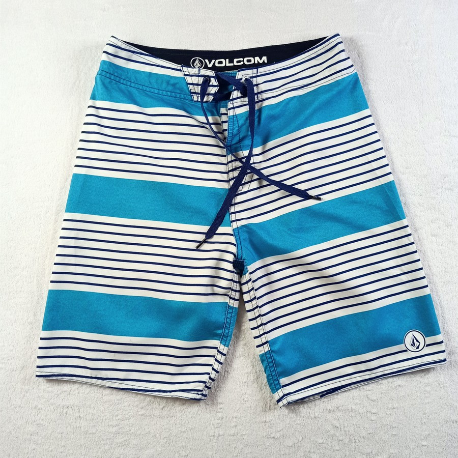กางเกงชายหาด Volcom Men Board Shorts Swim Trunks Blue Stripped Design W28